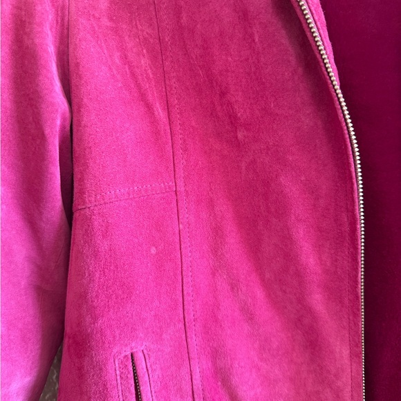 Wilsons Leather Magenta Faux Fur Trim Leather Jacket - Picture 8 of 11